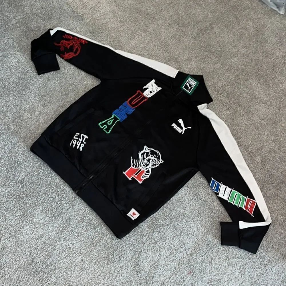 New Black Puma Scribble model soccer sweatshirt track Zipper warm up jacket L